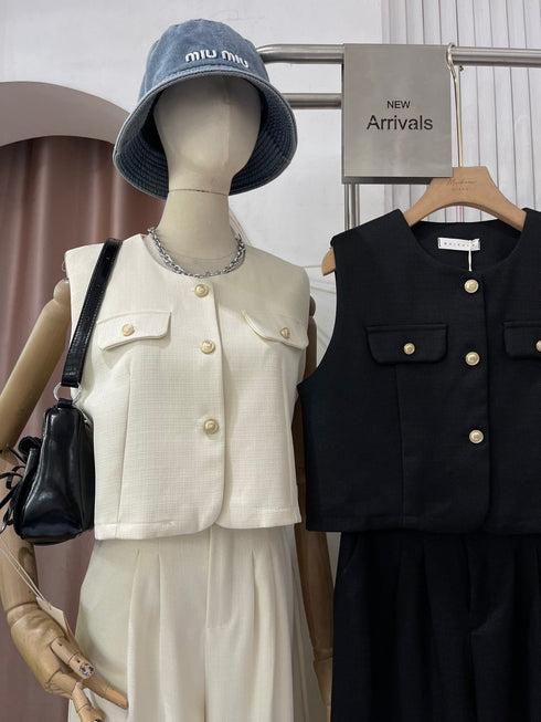 Casual Sleeveless Vest With Wide Trousers  Sets